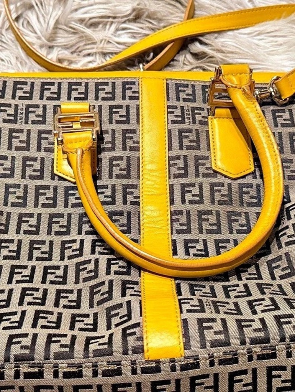 Fendi Zucca Roll Tote Monogram Satchel Brown & Yellow